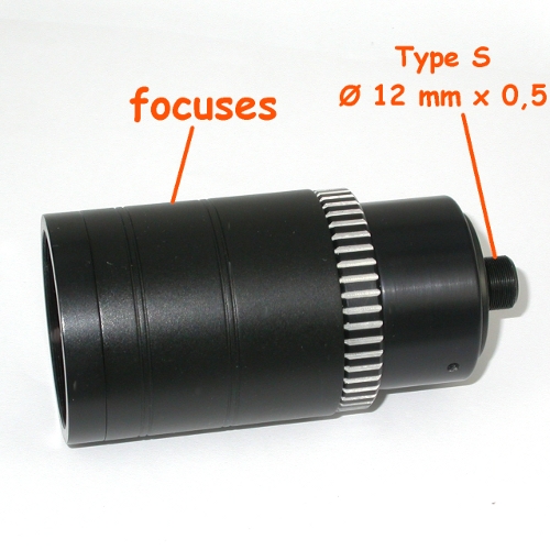 Obiettivo Super TELE IR MACRO per telecamera CCTV passo S mount f 40 mm 1:3,3 IR